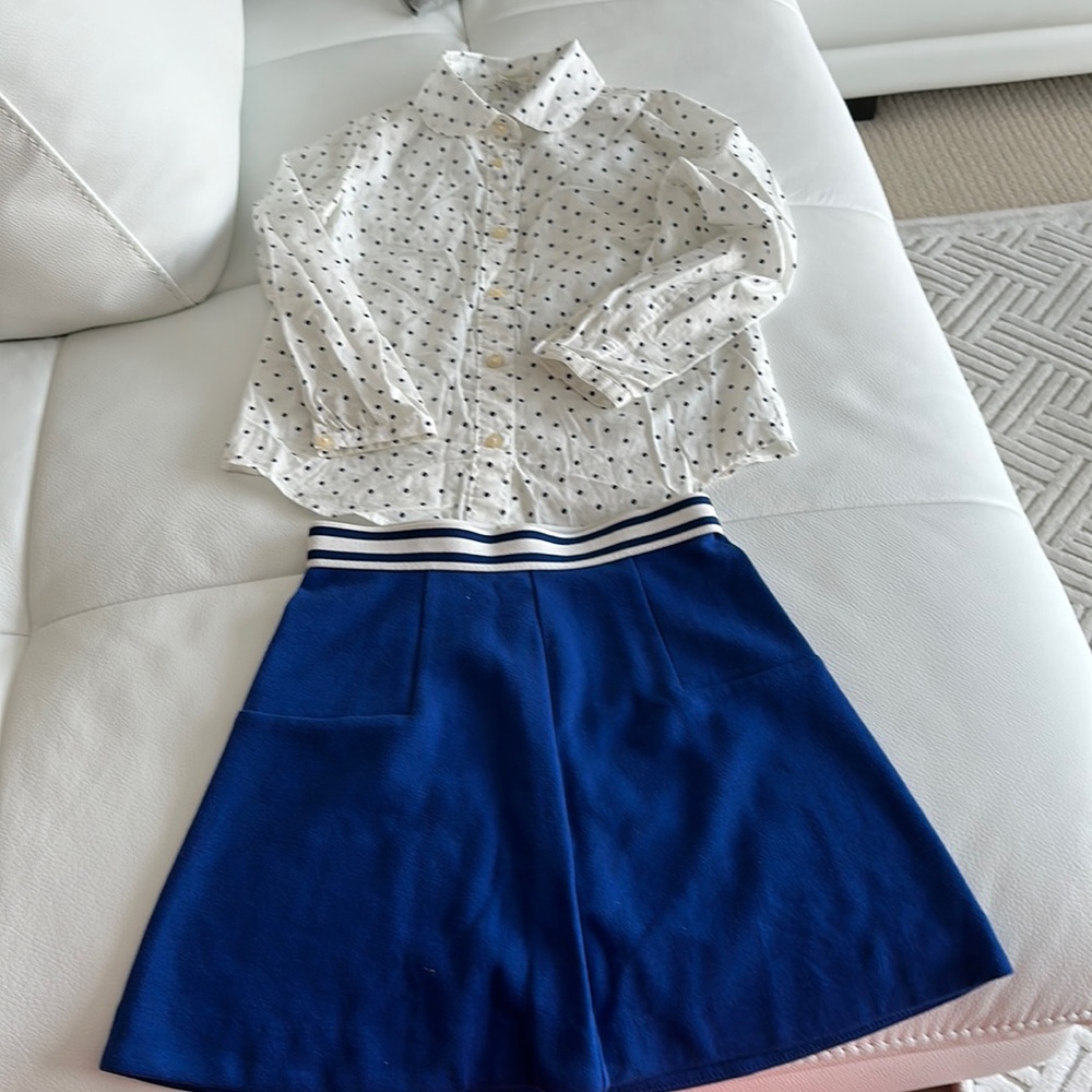 J.Crew Girls Polka Dot Button-down Shirt and Blue Skirt Bundle